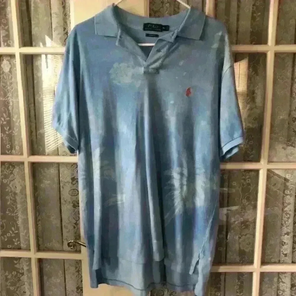 POLO By Ralph Lauren XL light blue and tropical print polo shirt